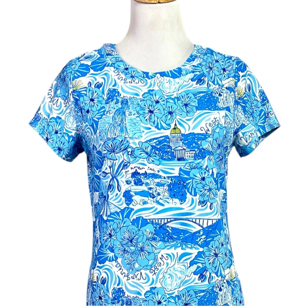 Kaeli Smith West Virginia Print Mini Dress Size Small With Pockets Blue/White